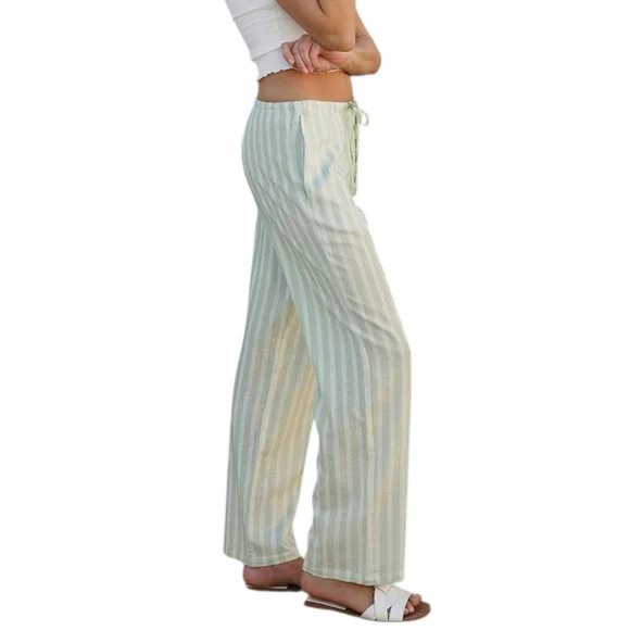 NWT - Cali 1850 - Sage Green Striped Lined Blend Wide Leg Pants - Small - Picture 3 of 14